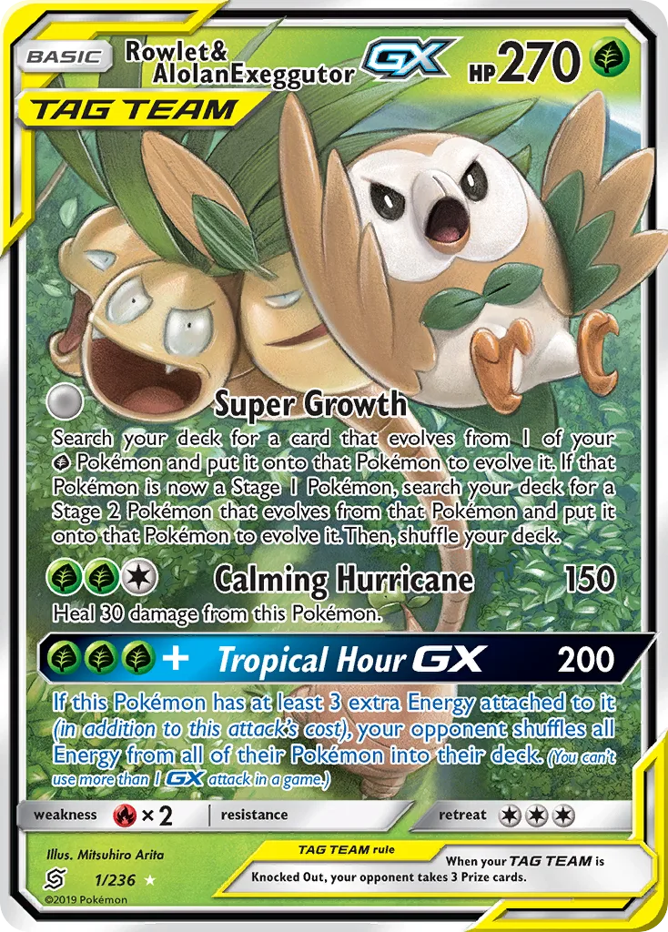 Rowlet & Alolan Exeggutor-GX, Unified Minds #1/236