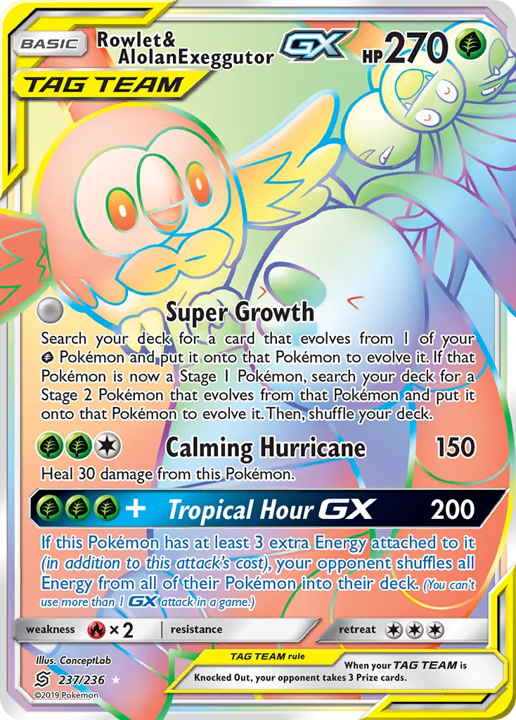 Rowlet & Alolan Exeggutor-GX, Unified Minds #237/236