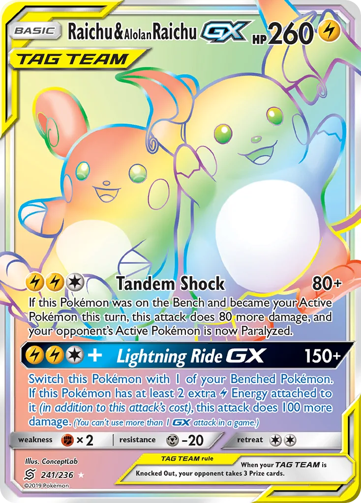 Raichu & Alolan Raichu-GX, Unified Minds #241/236