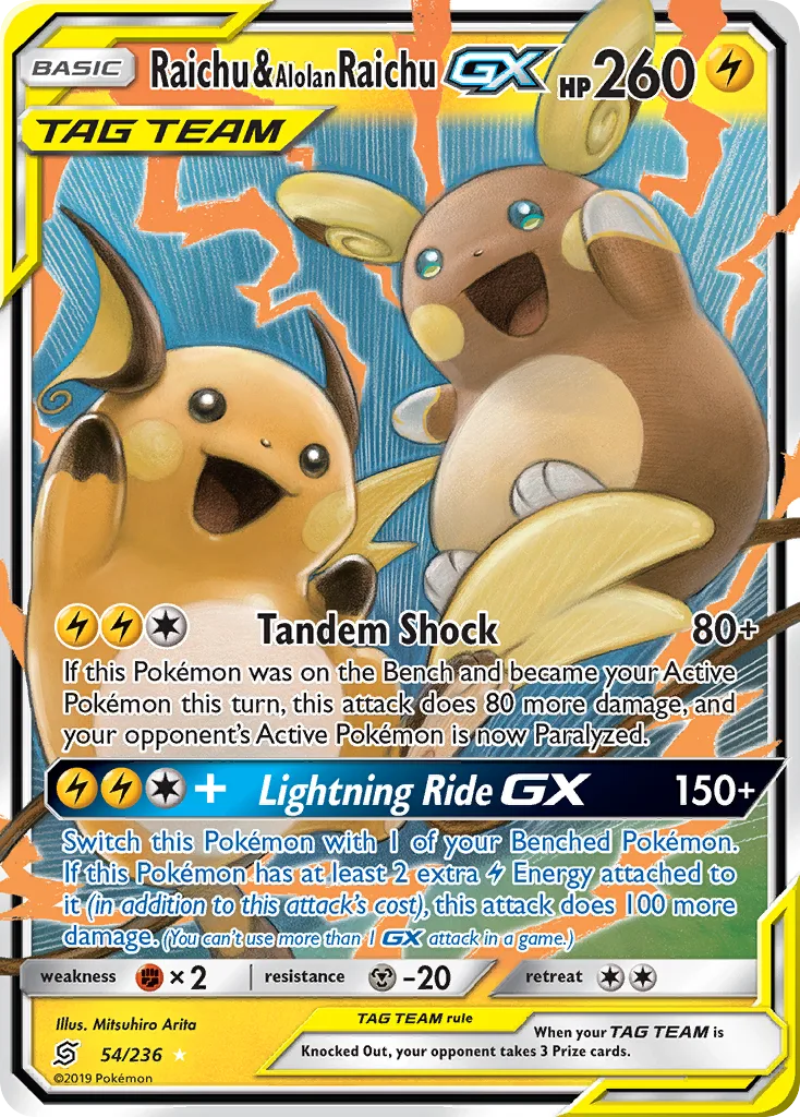 Raichu & Alolan Raichu-GX, Unified Minds #54/236