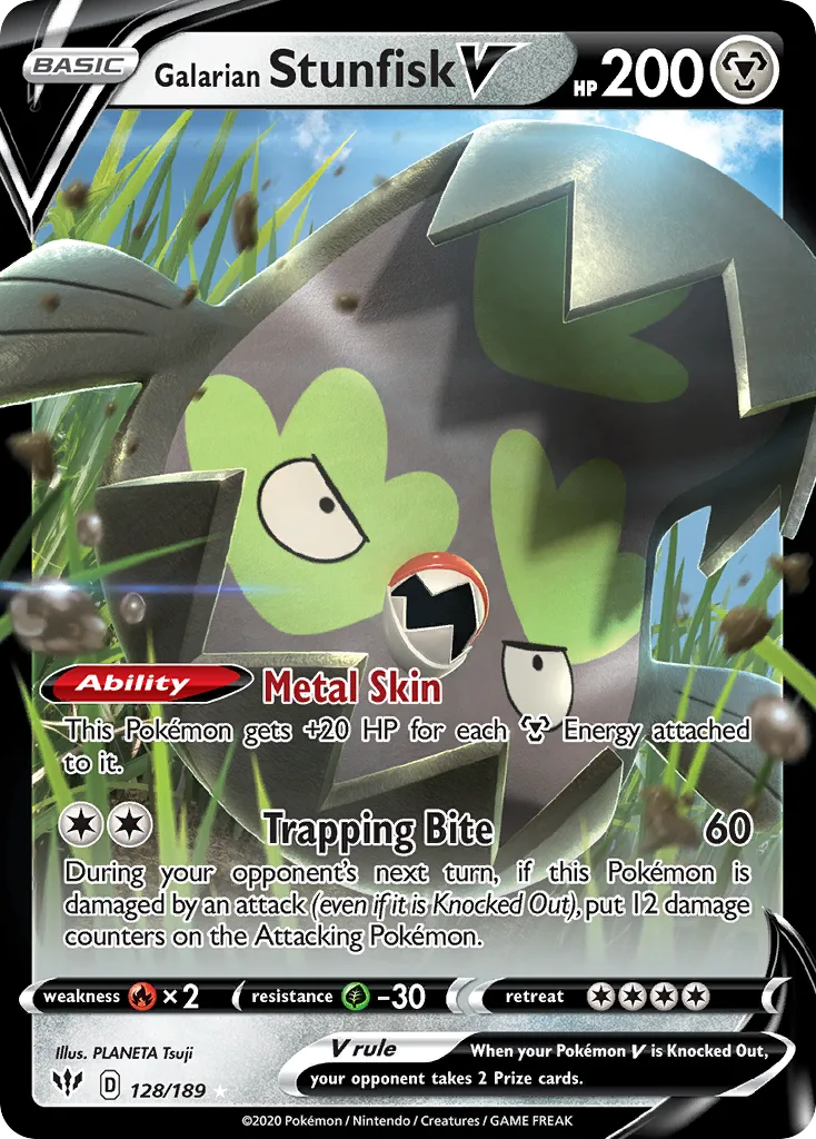 Galarian Stunfisk V, Darkness Ablaze #128/189